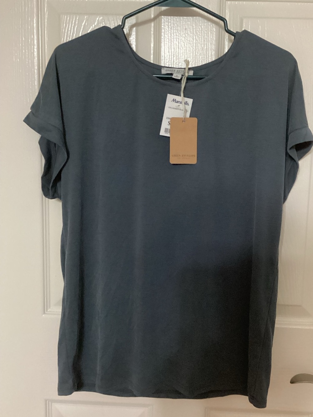 Green Envelope Greyish Blue Top Women’s Large NWT